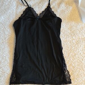 Black Lace Trim Slip Dress